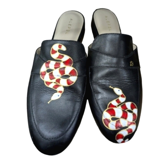 Alepel Women's Gold Snake Mule in Black Leather signed one of a kind - Picture 6 of 16